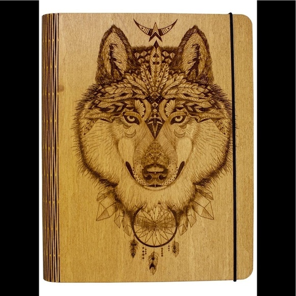 Mystical Wolf Engraved Wooden Journal - Picture 1 of 15